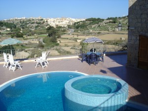 Il-Kalkara Farmhouse Gozo Malta pool area and view